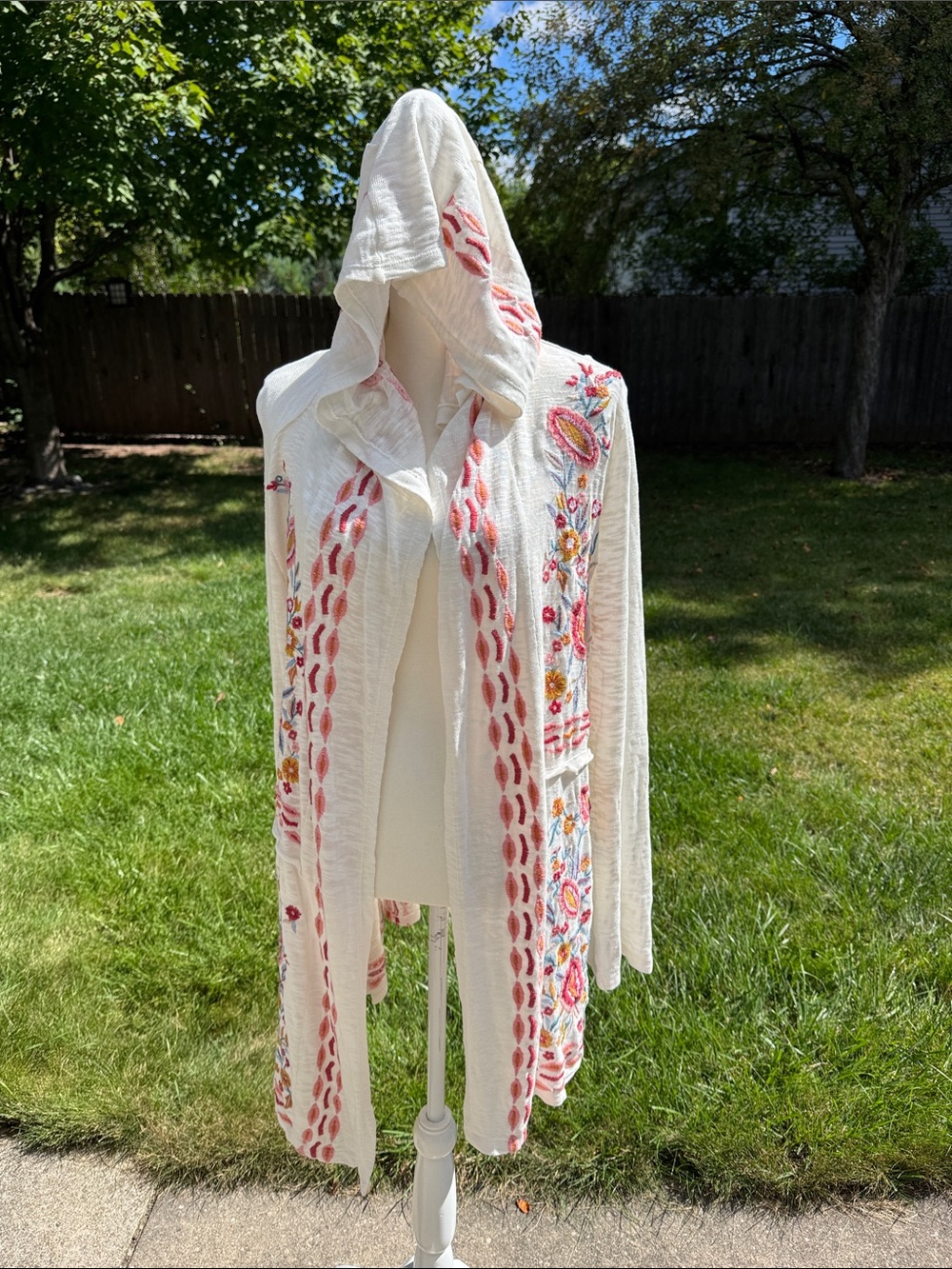 Soft Surroundings cream floral hooded cardigan xl